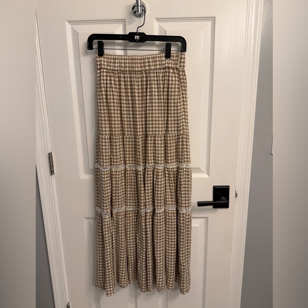 Madewell Gingham Maxi Skirt in Tan